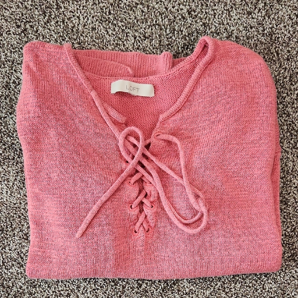 LOFT Rose Lace-Up V-Neck Sweater